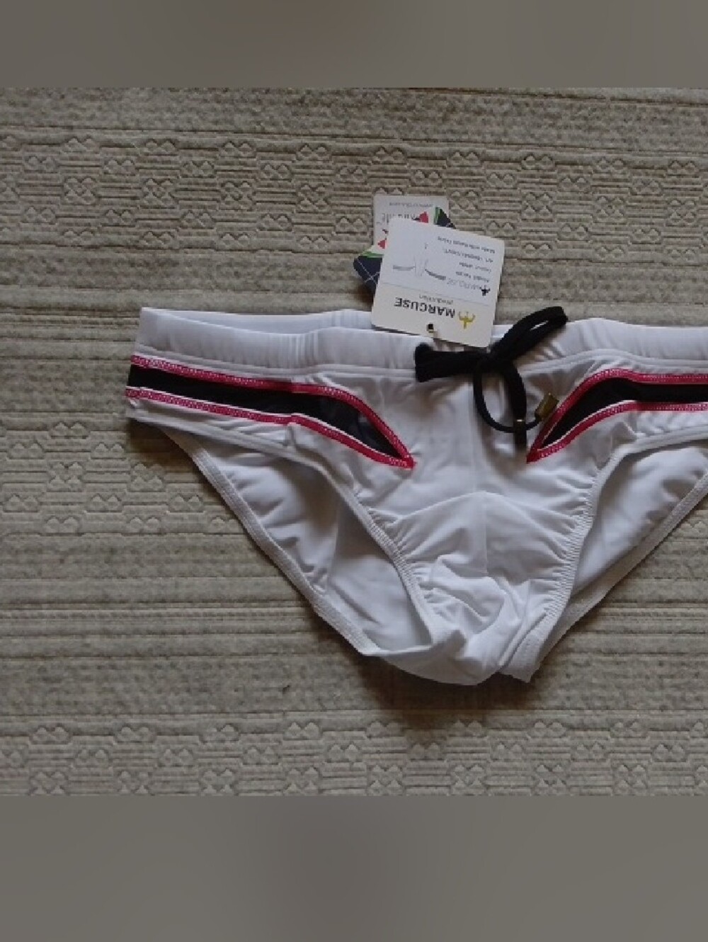 Marcuse White Swim Briefs with Red & Black Trim